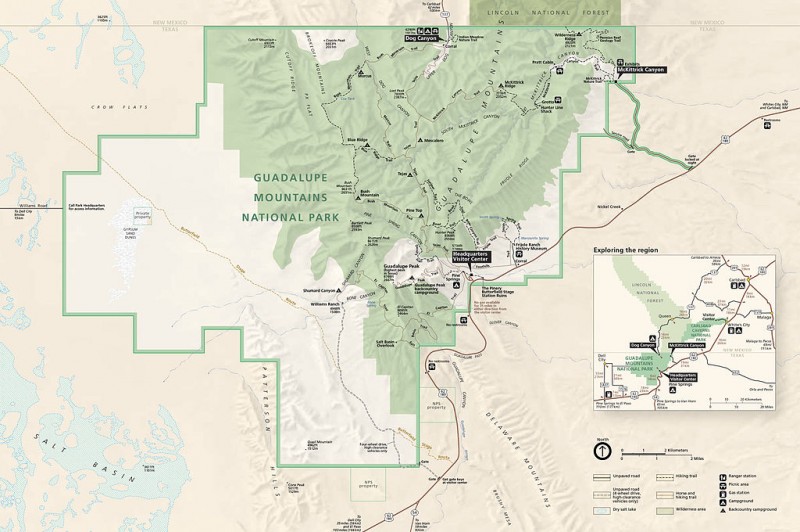 Карта парка Гуадалупе-Маунтинс
